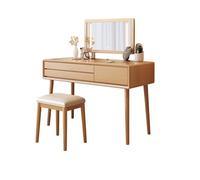 QYYZTQY Wooden Makeup Vanity Desk with Mirror Dressing Table Set for Girls and Women Stylish Bedroom Furniture with Stool Ideal for Beauty and nization.