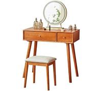 QYYZTQY Wooden Makeup Vanity Set with Lighted Mirror Ergonomic Padded Stool Stylish Dressing Table for Beauty and Grooming Perfect for Bedroom Decor