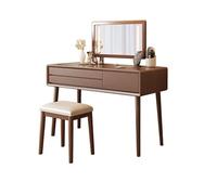 QYYZTQY Wooden Makeup Vanity Table with Mirror Dressing Table Set for Bedroom Stylish Stool for Girls and Women Elegant Furniture for Beauty Routine.