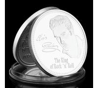 QYZXTH Cantante de los Estados Unidos Elvis Presley 1935-1977 El Rey del Rock N Roll Arte Chapado en Oro Moneda Conmemorativa Regalo-Plata