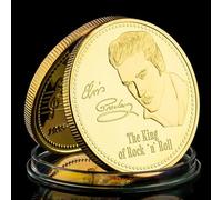QYZXTH Cantante de los Estados Unidos Elvis Presley 1935-1977 El Rey del Rock N Roll Arte Chapado en Oro Moneda Conmemorativa Regalo-Oro