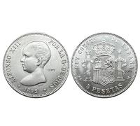 QYZXTH España 1892 5 Pesetas Alfonso XIII Plata Copia Conmemorativa Moneda Moneda Monedas de Colección-Plata