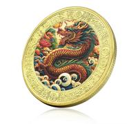 QYZXTH Horóscopo Chino Año del Dragón Medalla Conmemorativa Mitología Animal 2024 Desafío Moneda Chapada en Oro Coleccionables-estilo-13