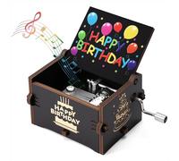 Qzakce Cajas Musicales de Madera Manivela Caja de Música Happy Birthday Retro Music Box Mejor Regalo para Cumpleaños Navidad para Pareja Niños Amigos, Negro