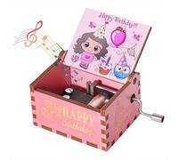 Qzakce Cajas Musicales de Madera Manivela Caja de Música Happy Birthday Retro Music Box Mejor Regalo para Cumpleaños Navidad para Pareja Familia Amigos, Rosa