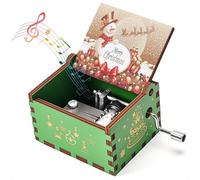 Qzakce Cajas Musicales de Madera Manivela Caja de Música Merry Christmas Retro Music Box Mejor Regalo para Cumpleaños Navidad para Pareja Niños Amigos, Verde