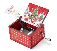 Qzakce Cajas Musicales de Madera Manivela Caja de Música Merry Christmas Retro Music Box Mejor Regalo para Cumpleaños Navidad para Pareja Niños Amigos, Rojo