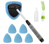 Qzakce Cepillo Limpiador Parabrisas Ventanas de Coche con Mango Extensible Kit Limpieza Coche Extensible Incluye 6 Almohadillas de Microfibra,1 Botella y 1 Cepillar Azul Claro
