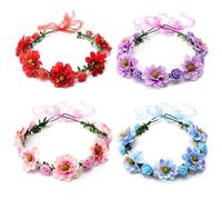 Qzakce Corona de Flores, Diademas de Flores Garland Bohemia Tocado de Guirnalda Flor de Simulación Diadema de Corona para Mujer Niñas Adorno Fiesta Festival Playa Travle Nupcial Boda 4 Piezas