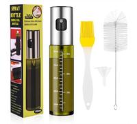 Qzakce Pulverizador Aceite Spray 100ml Botella de Aceite de Vidrio Protección UV Verde Dispensador de Aceitera Antigoteo con Accesorios Para Cocinar, Asar, Ensaladas,Freidora de aire Caliente
