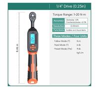 QZCX Llave dinamométrica digital, Llave dinamométrica digital con valores preestablecidos, precisión del 2%, aviso acústico y flash LED(1-20N.M)