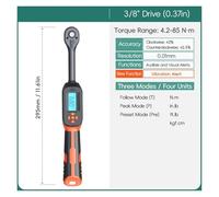 QZCX Llave dinamométrica digital, Llave dinamométrica digital con valores preestablecidos, precisión del 2%, aviso acústico y flash LED(4.2-85N.m-vibration)
