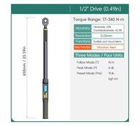QZCX Llave dinamométrica digital, Llave dinamométrica digital con valores preestablecidos, precisión del 2%, aviso acústico y flash LED(17-340N.m-vibration)