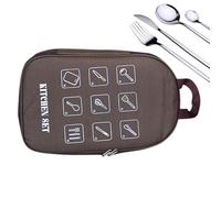 Qzdtue Camp Kitchen Organizer, High Capacity Camping Utensils Set Bag, Impermeable Outdoor Tableware Holder, Ideal para adultos, hombres y mujeres en aventuras al aire libre, Coffee Color, Se référer
