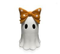 Qzdtue Ghost Figurine, Halloween Resin Statue for Cute Desktop Display, Craft Decor with Bowknot Design Cenner Table Cenner Haunted Setup, Gothic Ornament Photo Props Wedding Indoor