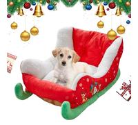 Qzdtue Red Christmas Pet Bed, Cute Sleigh Design Couch for Cat and Dog, Comfortable Cozy Restful Sleep Bed, Holiday Themed Pet Bed for Small to Medium Sized Pets Small and Medium Pets