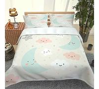 QZDUCN Funda Nórdica Infantil 135x200cm 3D Luna De Nubes Rosadas Juego De Cama 3 Piezas Hipoalergénica Microfibra Funda De Edredó con Cremallera Y 2 Fundas De Almohada para Niños Y Niñas