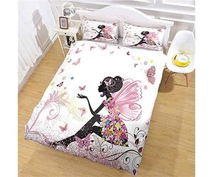 QZDUCN Juego De Ropa De Cama Niña Y Niños Fundas Nordicas 155x220cm /Cama 90/105 Niña De Las Flores Rosadas 3D Juego De Funda De Edredón Microfibra Cremallera Funda Nórdica Y 2 Funda De Almohada