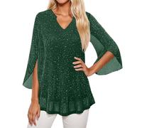 Qzeanxy Top Fiesta Mujer - Cómodo Elegante Camiseta Holgada Festivas Blusa Suaves Brillante Jersey Lentejuelas Casual Camisa Suelto Brillo Tops Chaleco Túnica