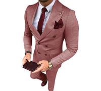 QZI Hombre Traje a Cuadros Conjunto de Dos Piezas Cruzado Esmoquin de Fiesta