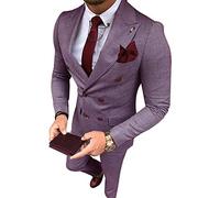 QZI Hombre Traje a Cuadros Conjunto de Dos Piezas Cruzado Esmoquin de Fiesta