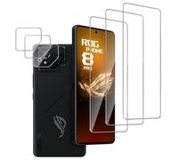 QZJinch 3+3 Piezas,Protector Pantalla para Asus Rog Phone 8 Pro,Cristal templado Antiarañazos，Bordes curvos 2.5D，Dureza 9H,Ultra Transparente,Anticaída,Antihuellas,Sin Burbujas