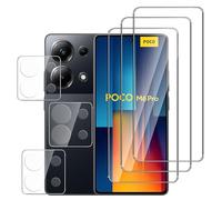 QZJinch 3+3 Piezas,Protector Pantalla para Xiaomi Poco M6 Pro 4G,Cristal templado Antiarañazos，Bordes curvos 2.5D，Dureza 9H,Ultra Transparente,Anticaída,Antihuellas,Sin Burbujas