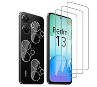 QZJinch 3+3 Piezas,Protector Pantalla para XiaomiRedmi 13,Bordes curvos 2.5D,Ultra Transparente,Antiarañazos, Antihuellas,Sin Burbujas, Dureza 9H