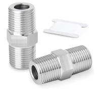 QZKJQDD 2 piezas macho de 3/8 pulgadas a macho de 3/8 pulgadas BSP, rosca adaptador de tubería inoxidable, boquilla hexagonal de acero inoxidable, para aplicaciones de agua, gas, aceite y combustible