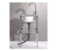 QZQJUILU Fregadero de Acero Inoxidable para fregona, Fregadero con Soporte para Varilla Redondo, encimera de una Sola Pieza, Simple y versátil, Orificios preta(Silver 48x35x76cm)