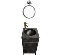 QZQJUILU Mueble de baño Estilo Hotel Sink Art con Lavabo, Grifo y desagüe, Armario de Almacenamiento Independiente(Silver with Mirror)