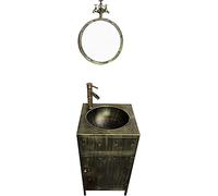 QZQJUILU Mueble de baño Estilo Hotel Sink Art con Lavabo, Grifo y desagüe, Armario de Almacenamiento Independiente(Bronze with Mirror)