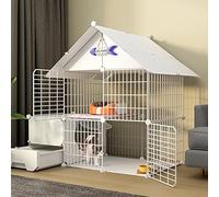 QZSM Jaulas para Gatos - Cercado para Perros, DIY Parque MetáLica Desmontable con Puerta Y Caja De Arena para Gatos Cerrada, Jaula para Gatos, Jaula para Mascotas PequeñAs, Conejos, Erizos, Gatos