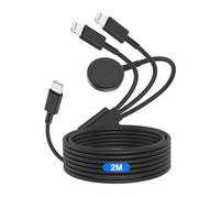 Qzvoo Cable de carga 3 en 1 para Apple Watch y iPhone 2M, certificado MFi, cable de carga rápida USB C para iWatch Serie 10/9/8/7/6/5/4/3/Ultra/Ultra2/SE y iPhone 14/13/12/11 - Negro
