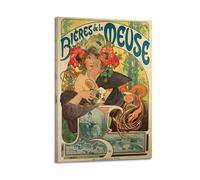 QZXV Bieres De La Meuse by Alphonse Mucha - Póster en lienzo para decoración de pared, sala de estar, dormitorio familiar, 60 x 90 cm, estilo marco