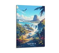 QZXV Póster de paisaje vintage de viaje de las cataratas del Iguazú, lienzo para decoración de pared, sala de estar, dormitorio familiar, 60 x 90 cm, estilo marco