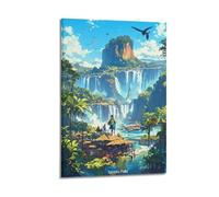 QZXV Póster de paisaje vintage de viaje de las cataratas del Iguazú, lienzo para decoración de pared, sala de estar, dormitorio familiar, 20 x 30 cm, estilo marco