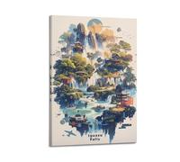 QZXV Póster de paisaje vintage de viaje de las cataratas del Iguazú, lienzo para decoración de pared, sala de estar, dormitorio familiar, 50 x 75 cm, estilo marco