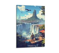 QZXV Póster de paisaje vintage de viaje de las cataratas del Iguazú, lienzo para decoración de pared, sala de estar, dormitorio familiar, 40 x 60 cm, estilo marco