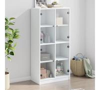 QZZCED Aparador Alto con Puertas Madera ingeniería Blanco Estantería de Libros con Puertas de Cristal, Estructura Robusta y Almacenaje Amplio para Hogar 68x37x142 cm