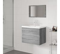 QZZCED Armario de Baño con Espejo y Cajón, Mueble de Lavabo en Madera Contrachapada Gris Sonoma, Amplio Almacenamiento para Baño, Diseño Práctico con Rebosadero y Montaje en Pared