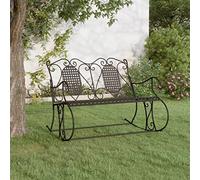 QZZCED Banco columpio de 2 plazas de 113 cm de acero negro, banco de parque de jardín para terraza, banco de exterior para césped, patios traseros y jardines