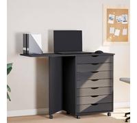 QZZCED Cajonera con Ruedas y Escritorio Plegable, Mueble de Almacenaje de Madera de Pino Maciza, Móvil con Ruedas Flexibles, Amplio Espacio para Ordenador Portátil, Archivador