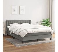 QZZCED Cama Box Spring con Colchón de Muelles Ensacados Tela Gris Oscuro 140x190 cm, Cabecero Ajustable en Altura, Soporte de Dureza Media, Protector de Colchón Suave, Ideal