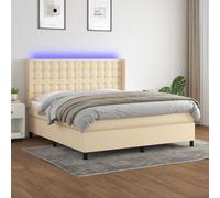 QZZCED Cama Box Spring con Colchón de Muelles Ensacados y Luces LED Ajustables, Cabecero Práctico y Protector de Piel Suave, Incluye Manual de Montaje, Material Transpirable