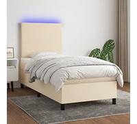 QZZCED Cama Box Spring con Colchón de Muelles Ensacados y Luces LED Ajustables, Cabecero Práctico y Protector de Piel Suave, Incluye Manual de Montaje, Tela Transpirable y Duradera