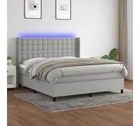 QZZCED Cama Box Spring con Colchón de Muelles Ensacados y Luces LED Ajustables, Cabecero Práctico y Protector de Piel Suave, Incluye Manual de Montaje, Material Transpirable