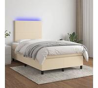 QZZCED Cama Box Spring con Colchón de Muelles Ensacados y Luces LED Ajustables, Cabecero Práctico y Protector de Piel Suave, Incluye Manual de Montaje para Dormitorio Moderno