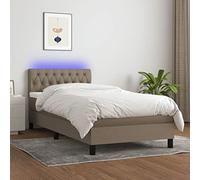 QZZCED Cama Box Spring con Colchón de Muelles Ensacados y Luces LED RGB, Cabecero Ajustable en Altura, Tela Transpirable y Protector de Piel Suave, Incluye Manual de Montaje