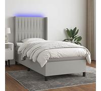 QZZCED Cama Box Spring con Colchón de Muelles Ensacados y Luces LED RGB, Cabecero Ajustable en Altura, Tela Transpirable y Protector de Piel Suave, Incluye Manual de Montaje